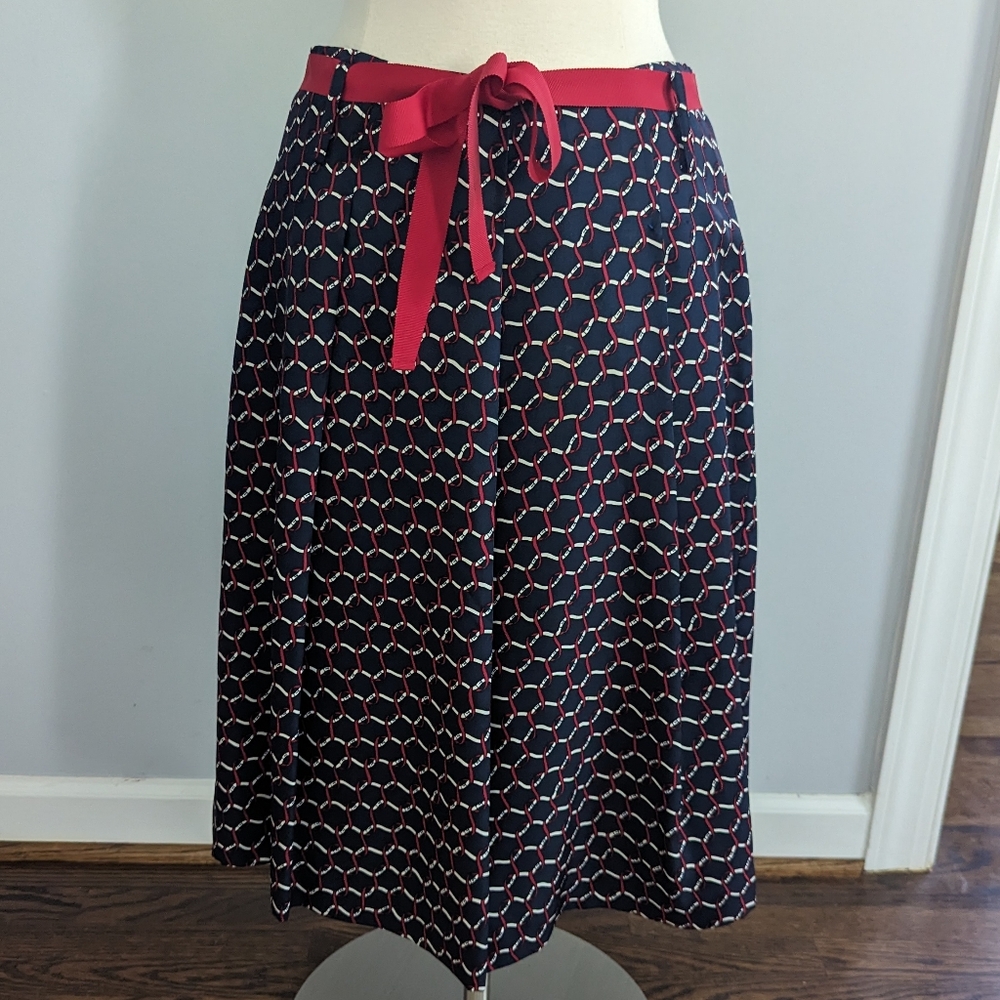 Women's Talbots Silk 6 Navy Red White Aline Lined Buckle